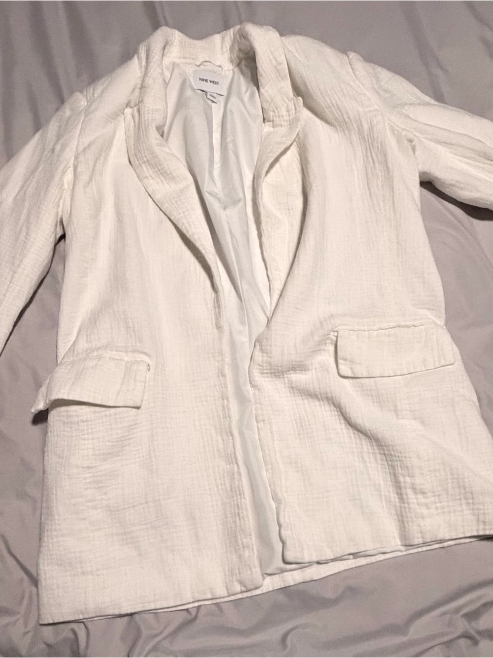 Nine West White Textured Open-Front Blazer